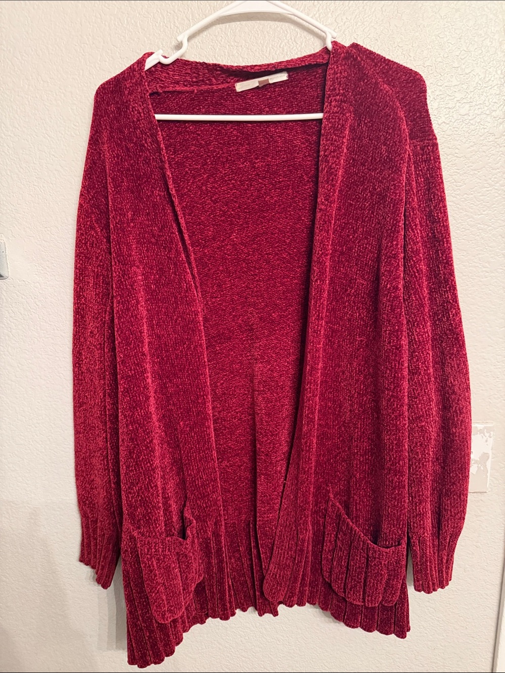 Cozy Open-Front Chenille Cardigan Sweater - Deep Red